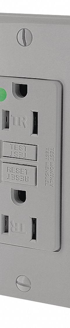 LEVITON GFI Receptacle: Hospital Grade Fed. Spec., Decorator Duplex, 5-15R, Gray, GFCI, 125V AC (MPN GFTR1-HGG)