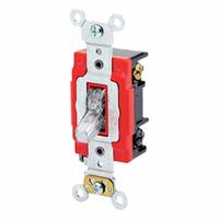LEVITON Wall Switch: Toggle Switch, 3-Way, Maintained, Clear, 277V AC, 20 A (MPN 1223-7LC). Key specifications — Illuminated: Yes.