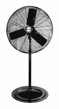 AIR KING Standard-Duty Industrial Fan: 24 in Blade Dia, 76 1/2 in Ht, 3 Speeds, Non-Oscillating (MPN 9124). Key specifications — Brand: AIR KING; Number of Speeds: 3; Guard Material: Steel; Voltage: 120V AC; Oscillation: Non-Oscillating; Features: Head can be Adjusted for Multiple Heights; Housing Material: Steel; Motor Design: Permanent Split Capacitor.