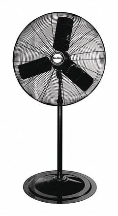 AIR KING Standard-Duty Industrial Fan: 24 in Blade Dia, 76 1/2 in Ht, 3 Speeds, Non-Oscillating (MPN 9124). Key specifications — Brand: AIR KING; Number of Speeds: 3; Guard Material: Steel; Voltage: 120V AC; Oscillation: Non-Oscillating; Features: Head can be Adjusted for Multiple Heights; Housing Material: Steel; Motor Design: Permanent Split Capacitor.
