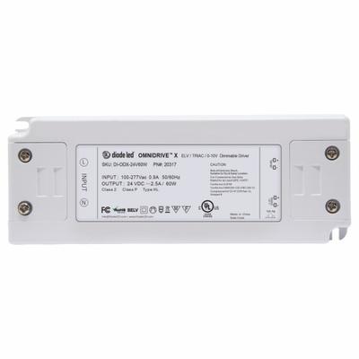 LED Dimmable Driver: 60 W Power Output, 120 to 277V AC, 24V DC, 7 3/8 in Lg - Tape & Linear Light Power Supplies