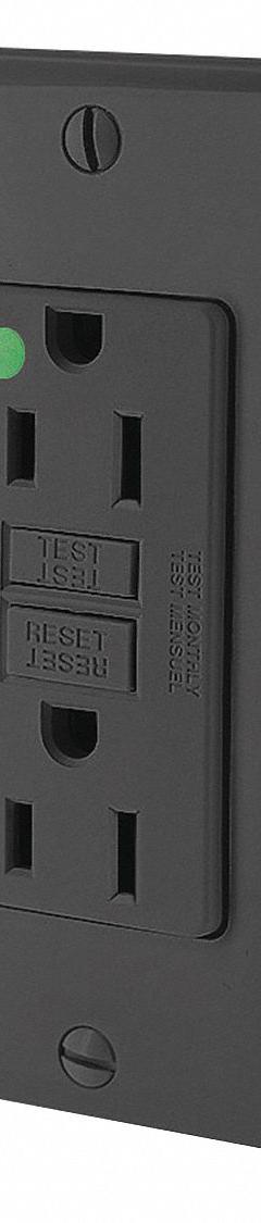 LEVITON GFI Receptacle: Hospital Grade Fed. Spec., Decorator Duplex, 5-15R, Black, GFCI, 125V AC (MPN GFNT1-HGE)