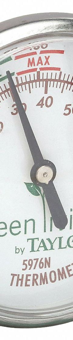 TAYLOR Soil Dial Thermometer: 20°F to 180°F /0°C to 80°C, +/- 2% Throughout the Range Accuracy (MPN 5976-35). Key specifications — Accuracy: +/- 2% Throughout the Range; Housing Material: Stainless Steel; Brand: TAYLOR; Temperature Units: Fahrenheit.