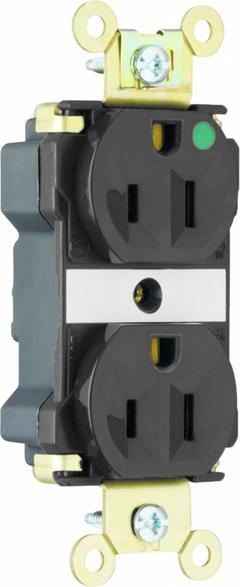 PASS & SEYMOUR Receptacle: Hospital Grade, Duplex, 5-20R, Black, 125V AC, 20 A, 2 Pole / 3 Wire (MPN PT8300BK). Key specifications — attr1367147: PASS & SEYMOUR.