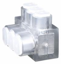 BURNDY Multitap Connector: 3 Port, Single-Sided Entry, 14 AWG – 4 AWG Wire Size, Clear (MPN BIBS43). Key specifications — Body Material: Aluminum; Brand: BURNDY.