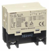 OMRON Enclosed Power Relay: Bracket Mounted, 30 A Current Rating, 24V AC, DPST-NO, 6 Pins/Terminals (MPN G7L-2A-BJ-CB-AC24). Key specifications — Brand: OMRON; Base Type: Square; Mounting Style: E-Bracket; Electrical Connection: Screw Terminal; Manufacturer Part Number: G7L-2A-BJ-CB-AC24; Operating Current: 25 A; Series: G7L Series; Relay Bracket Type: E-Bracket (Sold Separately).