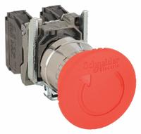 SCHNEIDER Emergency Stop Push Button: Non-Illuminated, Mushroom Head Profile, Metallic, 22 mm (MPN XB4BS8445). Key specifications — Brand: SCHNEIDER; Action: Maintained; Series: XB4; Push Button Material Type: Metallic.