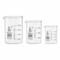 EISCO SCIENTIFIC Beaker Set: 50 mL_100 mL_250 mL, 8.45 fl oz_3.38 fl oz_1.69 fl oz, B, Low Form (MPN CH2019005). Key specifications — USP Specification: Type I; Brand: EISCO SCIENTIFIC; Color Coding: Colorless.