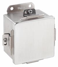 HOFFMAN Enclosure: 304 Stainless Steel, 4 in x 4 in x 3 in, NEMA 12/3R/4/4X, Solid Cover, Clamp On (MPN A404NFSS). Key specifications — Brand: HOFFMAN; Closure Method: Clamps; Enclosure Material: 304 Stainless Steel; Knockouts: Not Included.