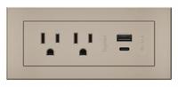 LEGRAND Furniture Power Outlet: 2 Outlets, 10 ft Cord Lg, Nickel, 5-15R, 5.63 in Wd, Type A/Type C (MPN RDZCNI10). Key specifications — Color: Nickel; Shape: Rectangular; Brand: LEGRAND; USB Connectors Included: Type A; Mounting Style: Recessed.