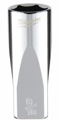 MILWAUKEE Deep Well Socket: SAE, 1/4 in Drive Size, 9/16 in Socket Size, 6-Point, Deep, Chrome (MPN 45-34-9021). Key specifications — attr1204417: MILWAUKEE; attr1204392: Chrome.