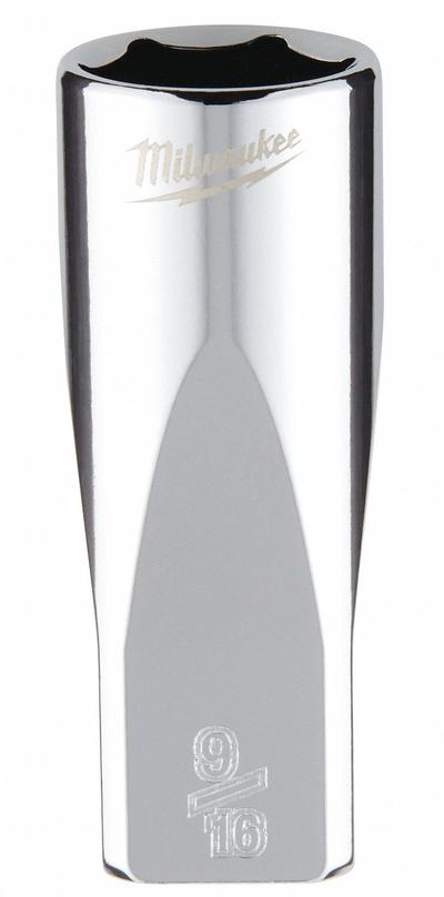 MILWAUKEE Deep Well Socket: SAE, 1/4 in Drive Size, 9/16 in Socket Size, 6-Point - Anti-Roll Hand Sockets