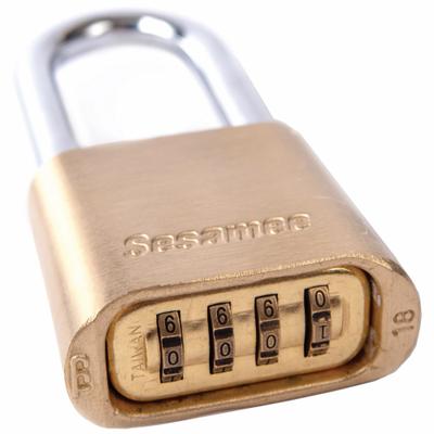 SESAMEE Combination Padlock: Dial Combo, Brass, Steel Shackle - Long Shackle Combination Padlocks