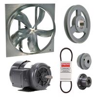 Exhaust Fan with Drive Package: Belt Drive, 24 in Blade, 3/4 hp, 7,927 cfm, 208-230/460V AC, 3 ph (MPN 7M7X1). Key specifications — Frame Finish: Zinc Plated; Assembled: Unassembled; Brand: DAYTON; Nameplate Voltage: 208-230/460V AC; Frame Material: Steel; Guard Type: None; Motor Type: 3-Phase; Motor Insulation: Class B.
