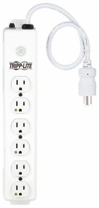 TRIPP LITE Outlet Strip: 6 Outlets, 1 1/2 ft Cord Lg, 15 A Current, UL 1363, White, 5-15P, 5-15R (MPN PS-602-HG). Key specifications — Brand: TRIPP LITE; Mounting Style: Keyhole.