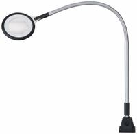 WALDMANN Round Magnifier Light: LED, 2.5x, 6 Diopter, 500 lm Max Brightness, 25.5 in Arm Reach (MPN 113142M10). Key specifications — Arm Material: Anodized Aluminum; Brand: WALDMANN; Magnification: 2.5x; ESD Safe: No; Lens Material: Glass; Lighting Technology: LED; Operating Voltage: 100 to 240V AC; Includes Ultraviolet Light: No.