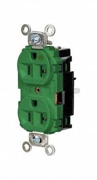 HUBBELL Receptacle: Hospital Grade, Duplex, 5-20R, Green, 125V AC, 20 A, 2 Pole / 3 Wire (MPN HBL8300STGN)