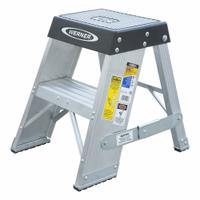 WERNER Step Stool: 2 Steps, 3 ft Overall Ht, 375 lb Load Cap, Aluminum, 1.7 ft Standing Ht (MPN SSA02). Key specifications — Brand: WERNER; Color: Black.