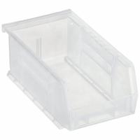 AKRO-MILS Hang and Stack Bin: 4 1/8 in x 7 3/8 in x 3 in, Clear, Label Holder Included, 30220SCLAR. Key specifications — Electrostatic Discharge: Not Electrostatic Discharge Conductive; Brand: AKRO-MILS; % Recycled Content: 0%.