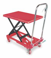 DAYTON Scissor Lift Table: 400 lb Load Capacity, 27 1/2 in L x 17 5/8 in W, 29 1/4 in Max Lifting Ht (MPN 3KR46). Key specifications — Platform Material: Steel; Brand: DAYTON.