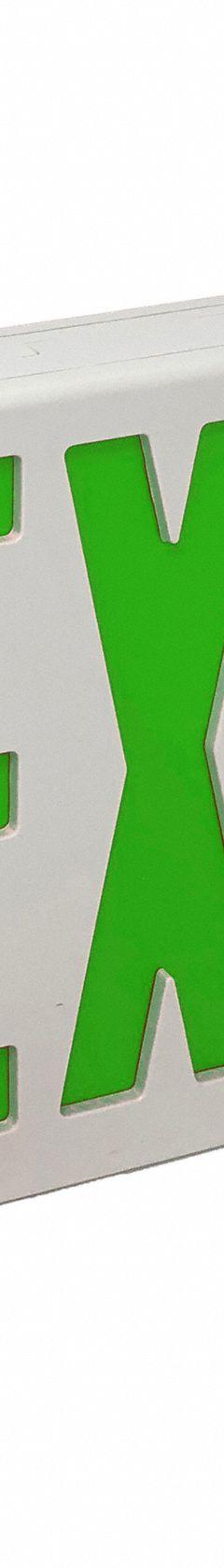 Exit Sign: LED, White, Green, 2 Faces, Ceiling/End/Wall, Not Battery Powered, Without Battery Backup (MPN XKL2GWWU). Key specifications — Voltage: 120/277 V AC; Directional Indicators: Universal Field Selectable Chevrons; Text Color: Green; Brand: BIG BEAM; Emergency Battery Backup: No; Housing Color: White; Lighting Technology: LED; Remote Capable: No.