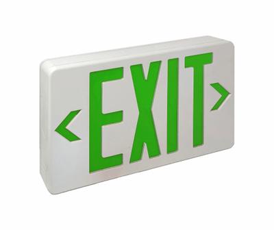 BIG BEAM Exit Sign: LED, White, Green, 2 Faces, Ceiling/End/Wall, Not Battery Powered - Plastic Lighted Exit Signs