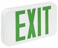 Exit Sign: Emergency Battery Backup, LED, White, Green, 1 or 2 Faces, Ceiling, Nickel Cadmium (MPN CEGRC). Key specifications — Voltage: 120/277 V AC; Directional Indicators: Universal Field Selectable Chevrons; Text Color: Green; Brand: COMPASS; Emergency Battery Backup: Yes; Housing Color: White; Lighting Technology: LED; Remote Capable: Yes.