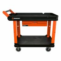 CRESCENT Utility Cart: 500 lb, 37 in L x 23 in W x 23 in H Overall Dim, 2 Shelves, Black, Raised (MPN IUC2SCBM-STDR). Key specifications — Includes: Tool Drawer; Brand: CRESCENT.