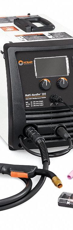 HOBART Multiprocess Welder: Multi-Handler 200, DC, MIG/Stick/TIG Pack (MPN 500578). Key specifications — Maximum Amperage (Stick): 200 A; Maximum Amperage (TIG): 200 A; Input Voltage (Nominal) (Merch - Table Column, Filters): 230V.