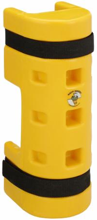 RACK SENTRY Pallet Rack Guard: Strap-On, On Upright, 4 in x 6 1/4 in x 18 in, Thermoplastic, Yellow (MPN RS100CO). Key specifications — Brand: RACK SENTRY; Mounting Location: On Upright; Includes: (2) Straps and Beam Cutout; Color: Yellow; Material: Thermoplastic.