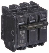 GE Miniature Circuit Breaker: THQL, 50 A, 120/240V AC, Three Phase, 10kA at 120/240V AC, Std (MPN THQL32050). Key specifications — Amps: 50 A; AC Voltage Rating: 120/240V AC; Phase: Three; Max. AIR Rating: 10kA at 120/240V AC; For Use With: Power Mark Gold Load Centers and AQ Lighting Panels.