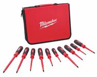 MILWAUKEE Tether Ready Insulated Screwdriver Set: 1-10 Pieces, 10 Pieces, 2 1/2 in Overall Lg, Case (MPN 48-22-2210). Key specifications — attr1205274: MILWAUKEE; attr1205269: 1/4 in.