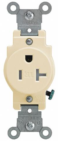 LEVITON Receptacle: Single, 5-20, Ivory, 125V AC, 20 A, 2 Pole / 3 Wire (MPN T5020-I)