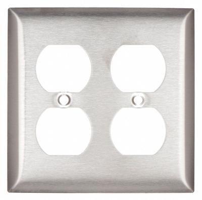 HUBBELL Wall Plate: Duplex Outlet, 2 Gang, Silver - General Purpose Wall Plates
