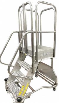 COTTERMAN Rolling Ladder: 8.3 ft Platform Ht, Partially Assembled, Foot-Activated Step Lock (MPN WMXS10R37A3FGP3NT). Key specifications — Brand: COTTERMAN; Color: Gray; Handrail Configuration: Double Handrails.