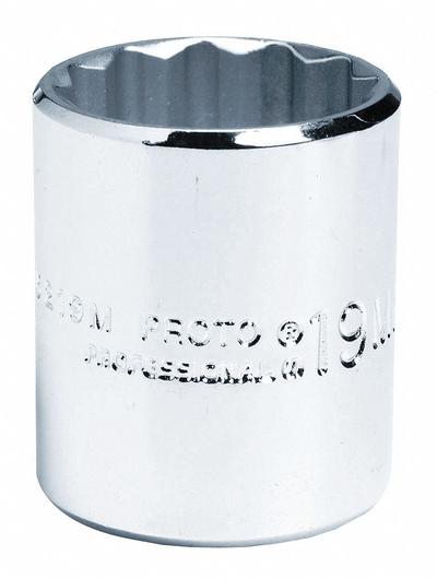 PROTO Socket: Metric, 3/8 in Drive Size, 9 mm Socket Size, 12-Point, Std, Chrome - 3/8" Drive Hand Sockets