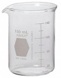 KIMBLE Beaker: 150 mL, 5.07 fl oz, A, Low Form, Type I, Colorless, Borosilicate Glass, Autoclavable (MPN 14000-150). Key specifications — attr1371034: Type I; attr1371051: KIMBLE; attr1371062: Colorless.
