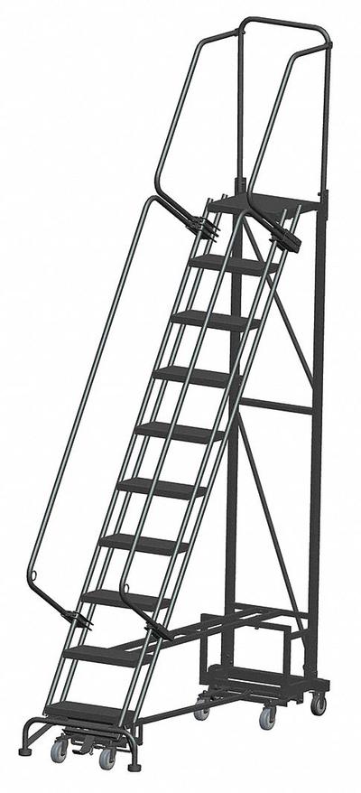 BALLYMORE Rolling Ladder: 8.3 ft Platform Ht, Unassembled, Steel, Wt-Actuated Step Lock - Steel Weight-Actuated Auto-Lock All-Direction Ladders