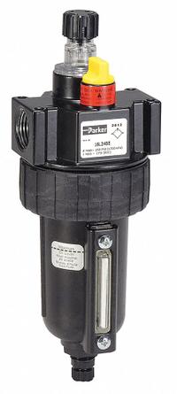 PARKER Compressed Air Lubricator: Micro Mist, 1/4 in NPT, 40 cfm, 250 psi Max Op Pressure, Knob, 16L (MPN 16L14BE). Key specifications — attr111774: Zinc; attr111402: 16L; attr111761: PARKER.