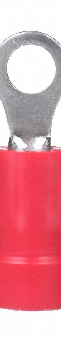 PANDUIT Ring Terminal: Red, Vinyl Insulation, #6 Stud Size, 22 AWG to 16 AWG Wire Sizes, 600 V (MPN PV18-6R-MY). Key specifications — attr1308027: PANDUIT; attr1356513: PV18; attr1356587: Funnel Entry.
