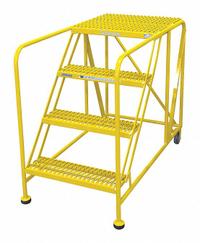 COTTERMAN Work Platform: 3.3 ft Platform Ht - Max, 24 in x 36 in, Steel, 800 lb Load Capacity (MPN 4WP2436A3B8AC2P6). Key specifications — Folding: Not Foldable; Mobility: Rolling; Components Included: Rubber Foot Pads; Use Location: Indoor; Brand: COTTERMAN; Color: Yellow; Height Adjustability: Fixed Height; Includes Handrails: Handrails Not Included.