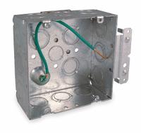 RACO Electrical Box: Steel, Steel - 4-11/16" x 4-11/16" Square Box Material & Nominal Size, Square (MPN 257H). Key specifications — Brand: RACO; Bracket Style: Narrow w/Tabs; Clamp Style: Without Clamps.