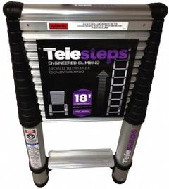 TELESTEPS Telescoping Ladder: 15 ft Ladder Size, Aluminum, 300 lb Load Capacity, 32 lb Wt (MPN 1800EP). Key specifications — Brand: TELESTEPS; Color: Silver.