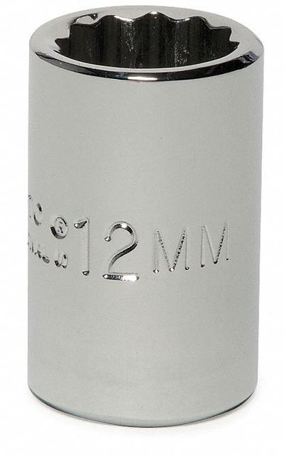 PROTO Socket: Metric, 3/8 in Drive Size, 12 mm Socket Size, 12-Point, Std, Chrome - 3/8" Drive Hand Sockets