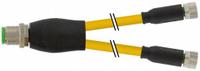 MURRELEKTRONIK Cordset: M12 Male Straight X (2) M8 Female Straight, PVC, Yellow, 1 m Cable Lg (MPN 7000-40821-0100100). Key specifications — Cable Jacket Color: Yellow; IP Rating: IP65; Wire Size: 0.25 sq mm; Brand: MURRELEKTRONIK.
