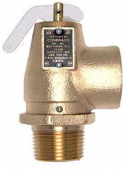APOLLO Safety Relief Valve: MNPT x FNPT, 1 1/4 in x 1 1/2 in, 15 psi Max. Op Pressure - ASME Section IV Steam Pressure Relief Valves