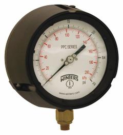WINTERS Process Pressure Gauge: 0 psi to 30 psi, White, 4 1/2 in Dial, 1/4 in NPT Male, Bottom, PPC (MPN PPC5082-G-SG.). Key specifications — Brand: WINTERS; Pointer Color: Black; Accuracy: ±0.5%; Dial Color: White; Gauge Wetted Parts: Brass / Bronze; Case Material: Phenolic; Vibration Resistance Properties: Liquid-Filled; Pressure Range: 0 psi to 30 psi.