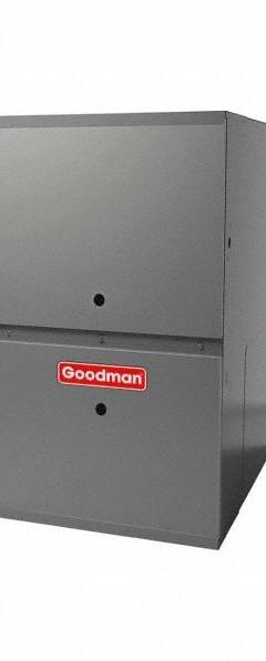 GOODMAN Residential Gas Furnaces: 80,000 BtuH Heating Capacity Input, 2,000 cfm, Downflow Furnace (MPN GD9S800805CX). Key specifications — Overall Dimensions - H x W x D: 33-3/8 in x 21 in x 28 in; Air Flow: 2,000 cfm; California Low NOx Compliant: Yes; Brand: GOODMAN.