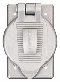 HUBBELL WIRING DEVICE-KELLEMS Weatherproof Cover: Cast Aluminum, Receptacles, 1 Gangs, No Enclosure (MPN HBL9420). Key specifications — Brand: HUBBELL WIRING DEVICE-KELLEMS; Color: Aluminum; Compatible with Product Type: Receptacles; Mounting Orientation: Vertical.