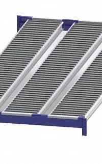 UNEX ROLLER RACK Gravity Flow Shelf: Tilt, 48 in x 96 in x 2 5/8 in, 3,000 lb Shelf Capacity, Steel (MPN RR99S2R4X8-L). Key specifications — Shelf Angle: Tilt; Finish: Powder Coated; Material: Steel; Brand: UNEX ROLLER RACK.